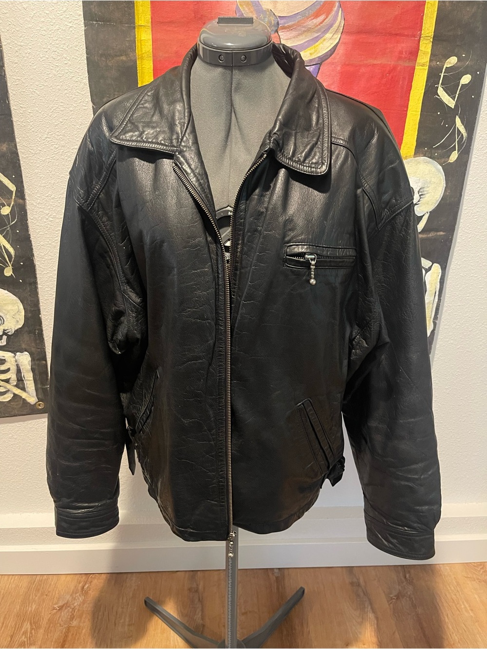 City Streets Classic Black Leather Jacket - Men's Zip Front